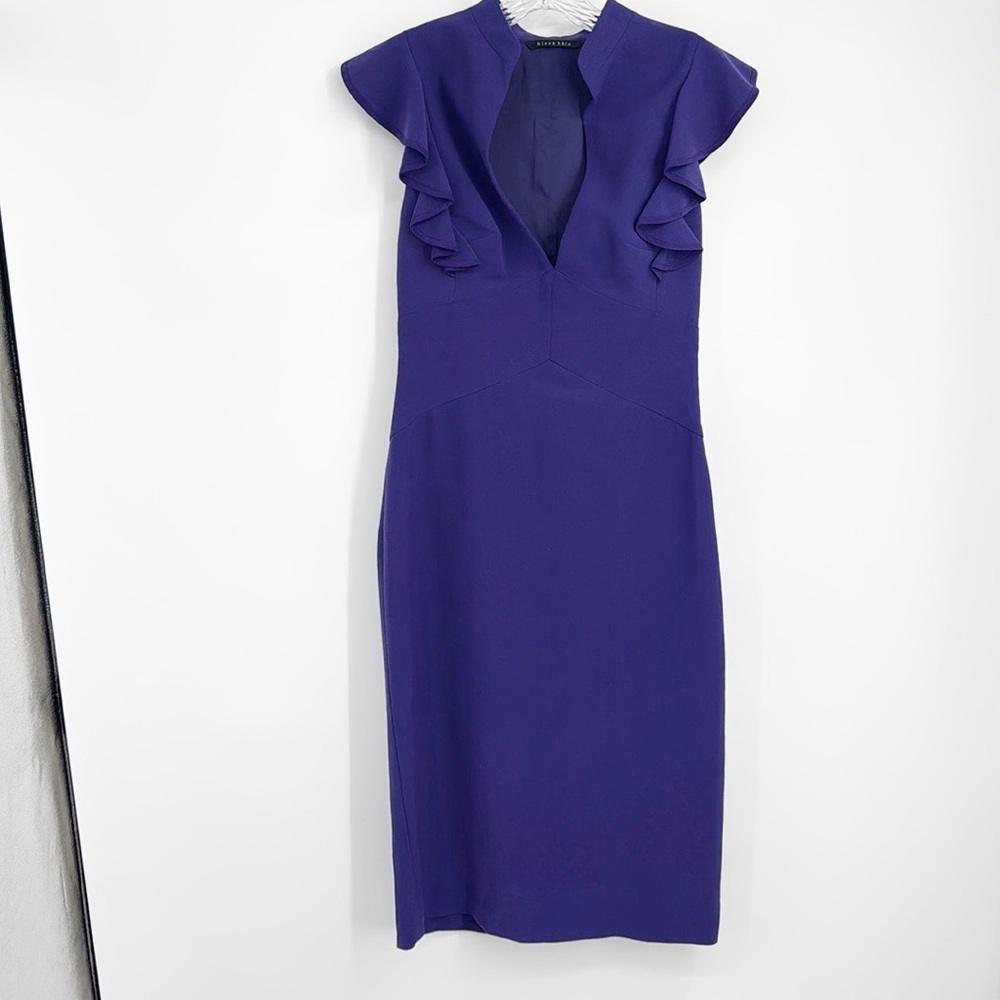 Black Halo Eva Keyhole Ruffle Royal Purple Dress size 8 - Picture 2 of 12